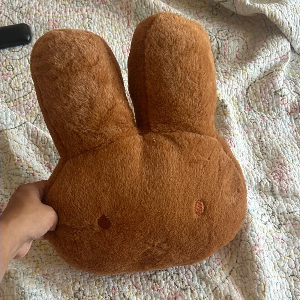 Plush Bunny Face Pillow - Soft Brown